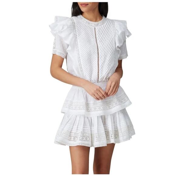 MAIA BERGMAN Mery Mini Dress White Cotton Eyelet Flutter Sleeve - Picture 1 of 7